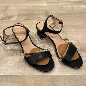Black and gold block heel sandals